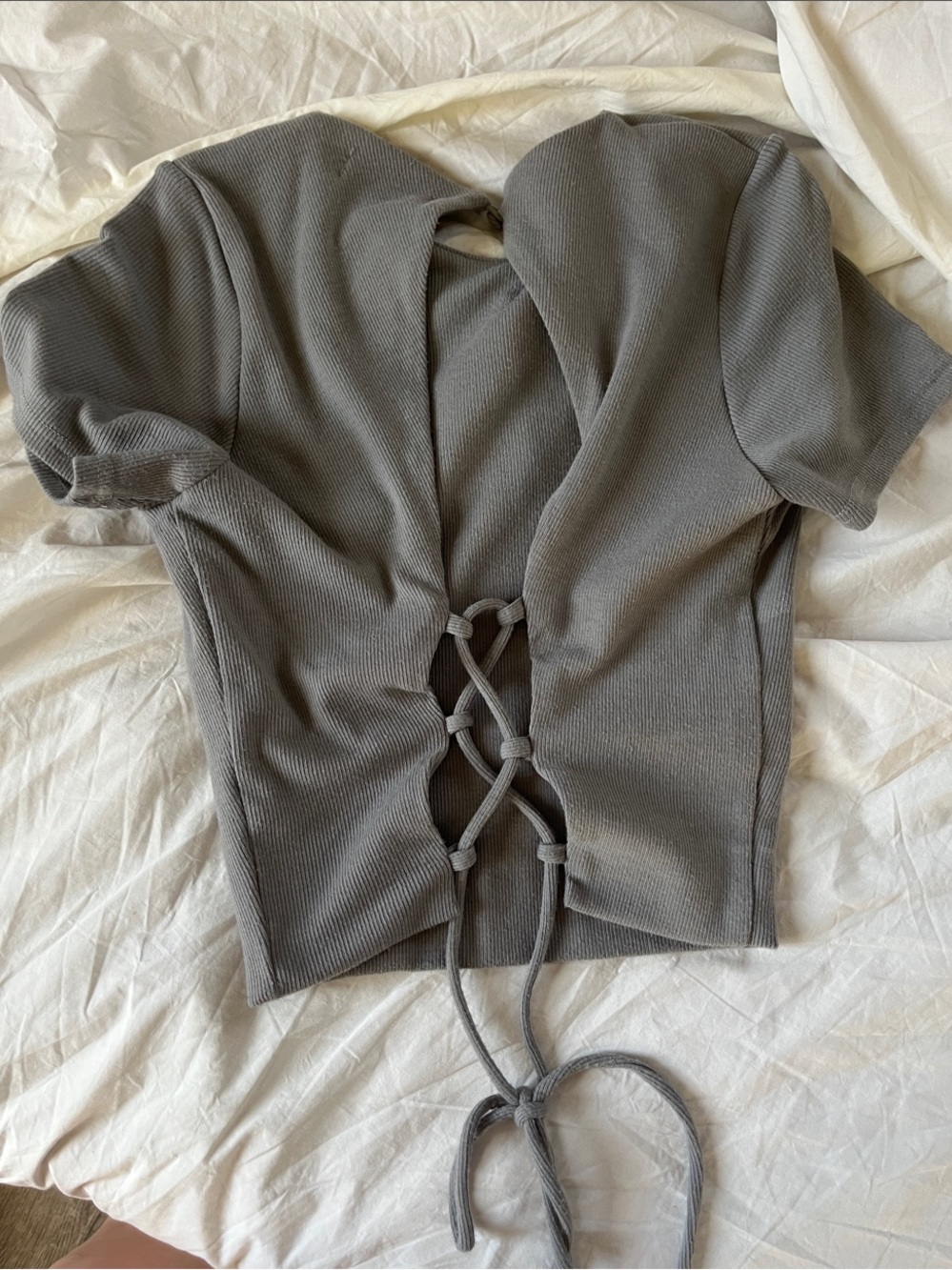 Better Be Gray Lace-Up Ribbed Crop Top